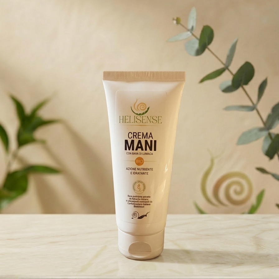 Crema Mani alla Bava di Lumaca Helisense - tubetto su marmo 
